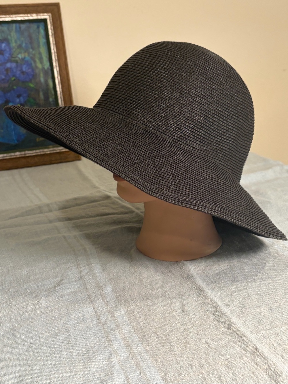 Eric Javits Womens Black Hamptons Sun Hat Wide-Brim Floppy Packable - Picture 9 of 10